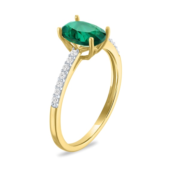 Oval Lab-Created Emerald and White Lab-Created Sapphire Ring in 10K Gold
