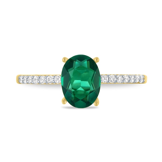 Oval Lab-Created Emerald and White Lab-Created Sapphire Ring in 10K Gold
