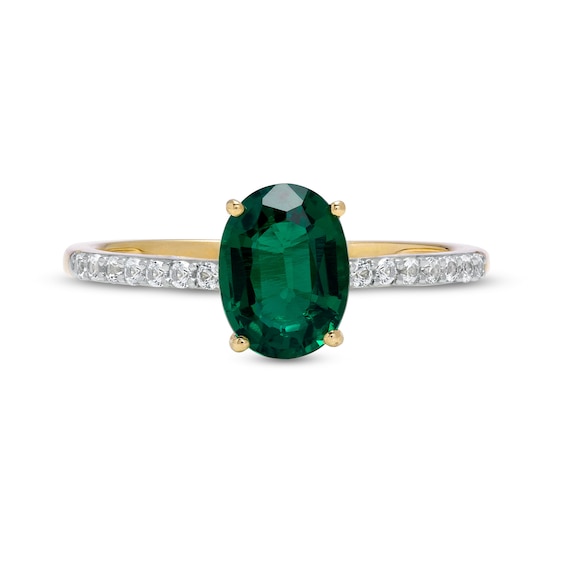 Oval Lab-Created Emerald and White Lab-Created Sapphire Ring in 10K Gold