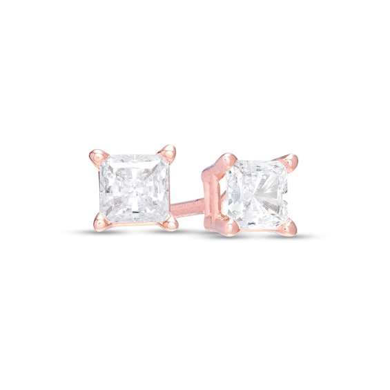 1/3 CT. T.w. Princess-Cut Diamond Solitaire Stud Earrings in 14K Rose Gold (I/I2)