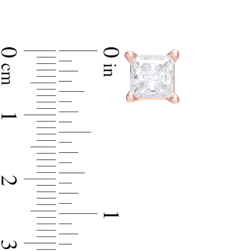 Main Image 2 of 1/3 CT. T.W. Princess-Cut Diamond Solitaire Stud Earrings in 14K Rose Gold (I/I2)