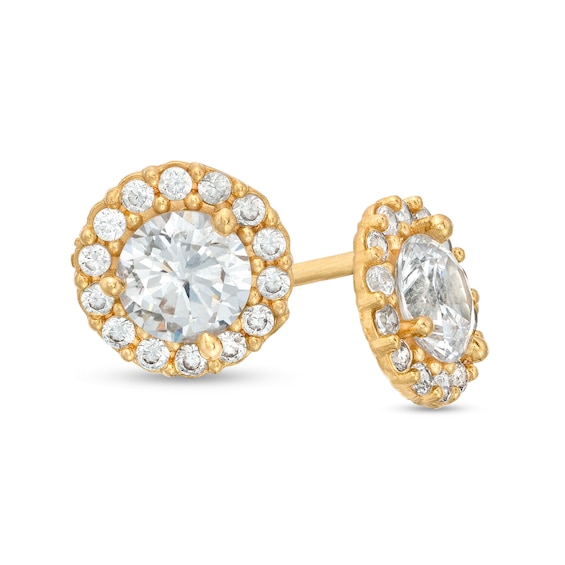 Child's 4.0mm Cubic Zirconia Frame Stud Earrings in 14K Gold