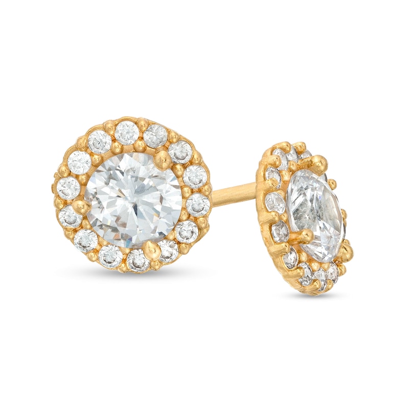 Child's 4.0mm Cubic Zirconia Frame Stud Earrings in 14K Gold