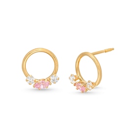 Child's Marquise Pink Cubic Zirconia Hoop Earrings in 14K Gold