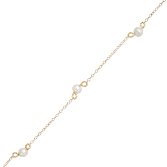 Child's 3.5mm Freshwater Cultured Pearl Trio Station Bracelet in 14K Gold â 6"