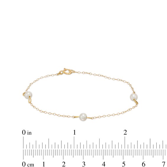 Child's 3.5mm Freshwater Cultured Pearl Trio Station Bracelet in 14K Gold â 6"