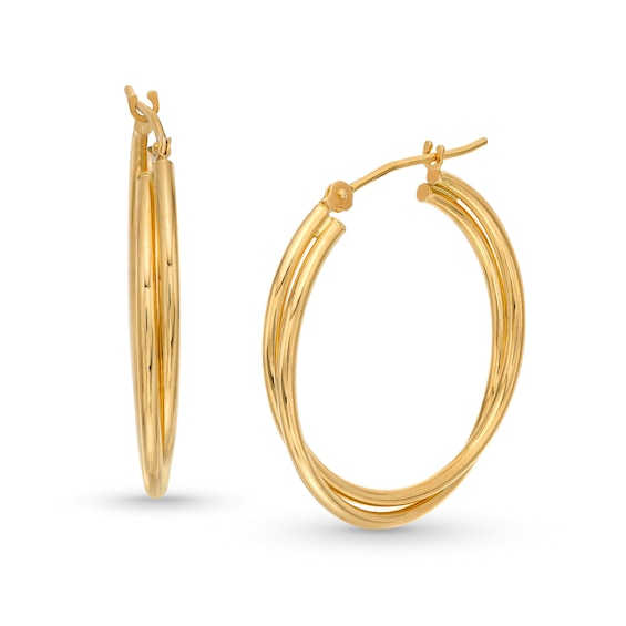 25.0mm Double Crossover Hoop Earrings in 14K Gold