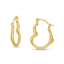 Tilted Heart Hoop Earrings in 14K Gold
