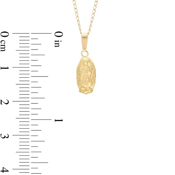 Child's Textured Virgin Mary Oval Medallion Pendant in 14K Gold - 13"