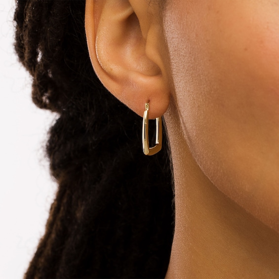 Rectangular Tube Hoop Earrings in 14K Gold