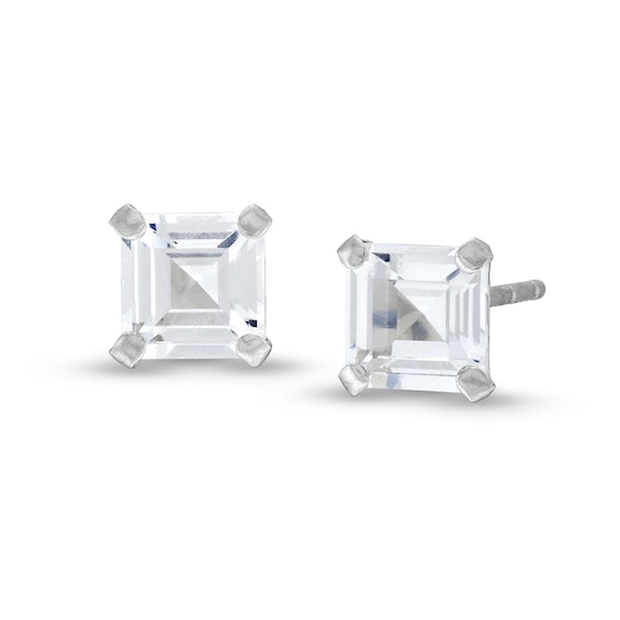 5.0mm Princess-Cut White Lab-Created Sapphire Solitaire Stud Earrings in 14K White Gold