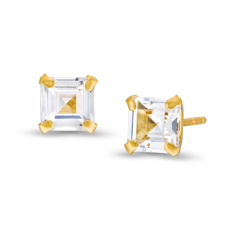 5.0mm Princess-Cut White Lab-Created Sapphire Solitaire Stud Earrings in 14K Gold