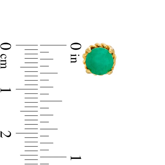 6.0mm Emerald Solitaire Rope-Textured Frame Stud Earrings in Sterling Silver and 10K Gold