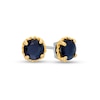 Thumbnail Image 0 of 6.0mm Blue Sapphire Solitaire Rope-Textured Frame Stud Earrings in Sterling Silver and 10K Gold