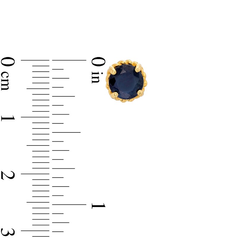 Main Image 3 of 6.0mm Blue Sapphire Solitaire Rope-Textured Frame Stud Earrings in Sterling Silver and 10K Gold