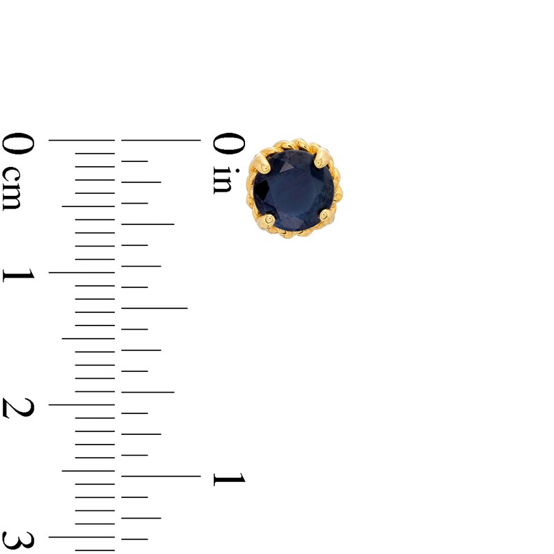 6.0mm Blue Sapphire Solitaire Rope-Textured Frame Stud Earrings in Sterling Silver and 10K Gold