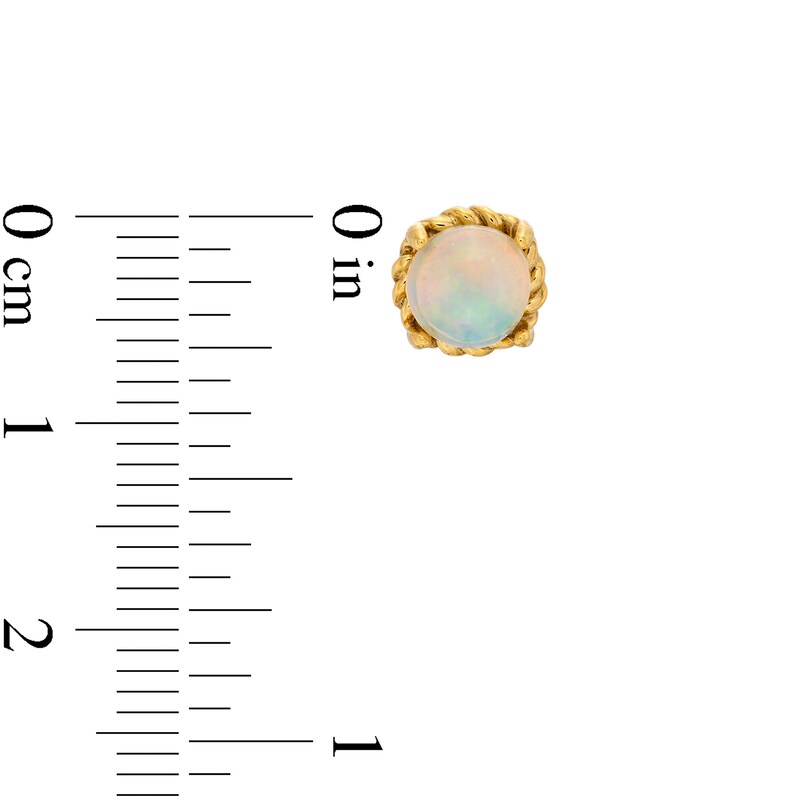 Main Image 3 of 6.0mm Opal Solitaire Rope-Textured Frame Stud Earrings in Sterling Silver and 10K Gold
