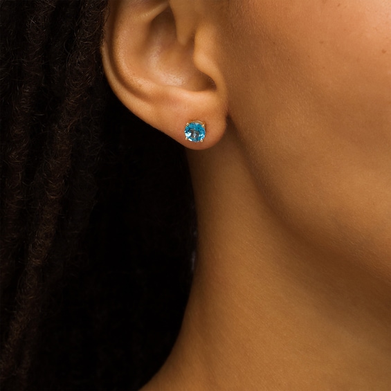6.0mm London Blue Topaz Solitaire Stud Earrings in 10K Gold