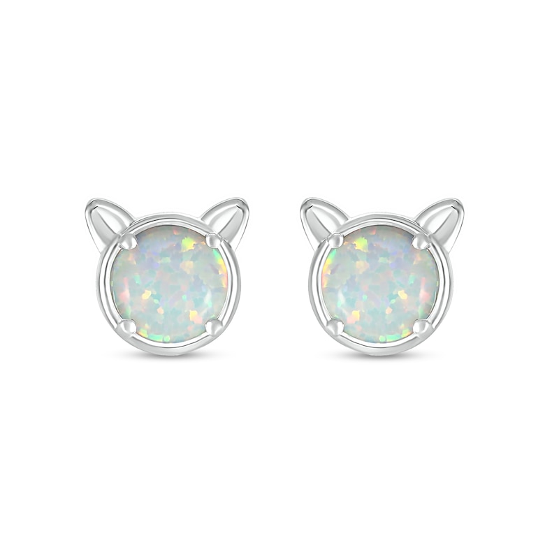 6.0mm Lab-Created Opal Cat Head Stud Earrings in Sterling Silver