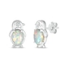 Oval Lab-Created Opal and Diamond Accent Penguin Outline Stud Earrings in Sterling Silver