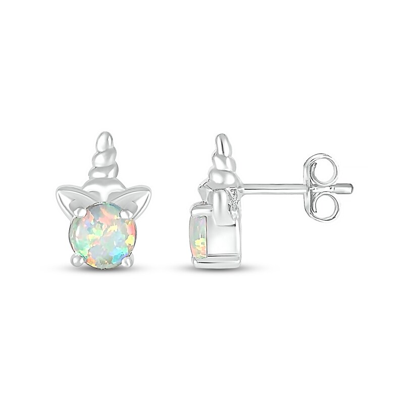 5.0mm Lab-Created Opal Solitaire Unicorn Stud Earrings in Sterling Silver