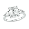 Thumbnail Image 1 of Emerald-Cut and Sideways Pear-Shaped White Lab-Created Three Stone Ring in Sterling Silver