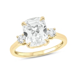Cushion-Cut White Lab-Created Sapphire and 1/5 CT. T.W. Diamond Side Accents Ring in 10K Gold