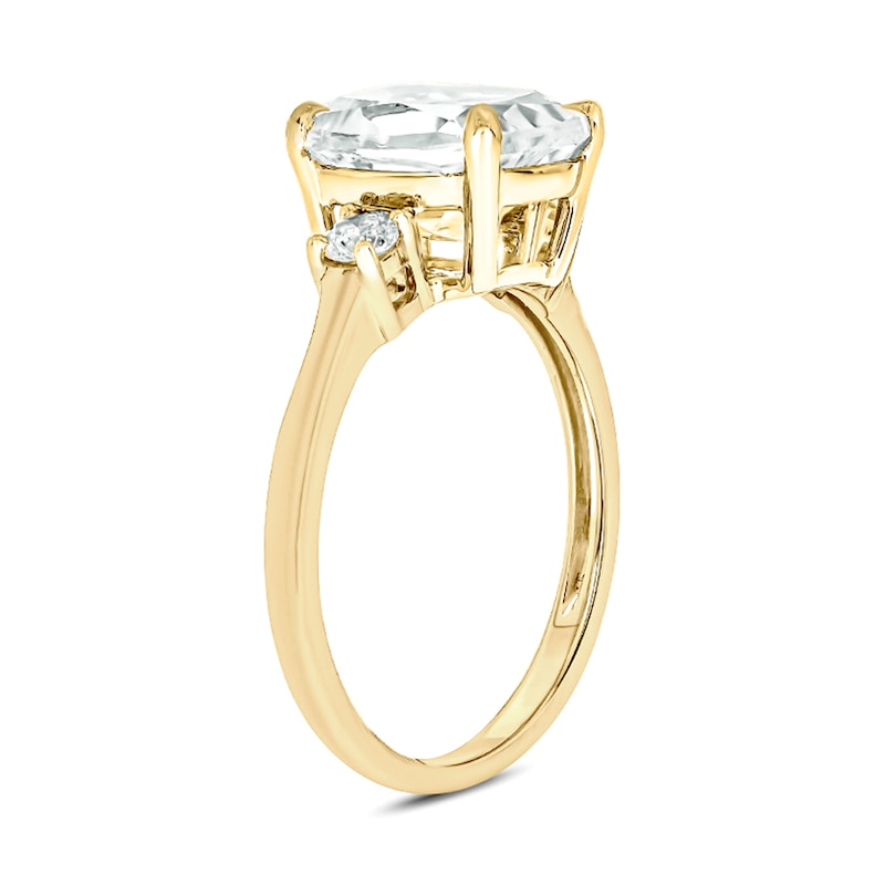 Main Image 2 of Cushion-Cut White Lab-Created Sapphire and 1/5 CT. T.W. Diamond Side Accents Ring in 10K Gold