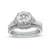 Thumbnail Image 1 of 8.0mm White Lab-Created Sapphire and 1/5 CT. T.W. Diamond Frame Chevron Size Accent Bridal Set in Sterling Silver