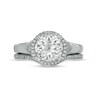 Thumbnail Image 4 of 8.0mm White Lab-Created Sapphire and 1/5 CT. T.W. Diamond Frame Chevron Size Accent Bridal Set in Sterling Silver