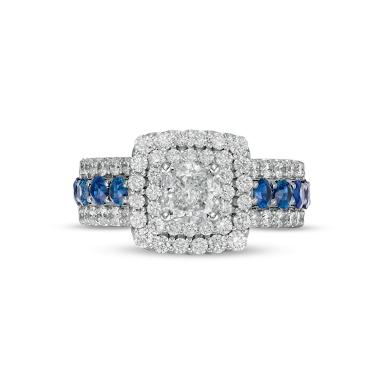 Vera Wang Love Collection 2 CT. T.w. Certified Lab-Grown Diamond Engagement Ring with Blue Sapphires in 14K White Gold
