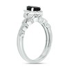 Thumbnail Image 2 of Pear-Shaped Black Sapphire and 1/6 CT. T.W. Diamond Frame Leaf-Sides Vintage-Style Bridal Set in 10K White Gold