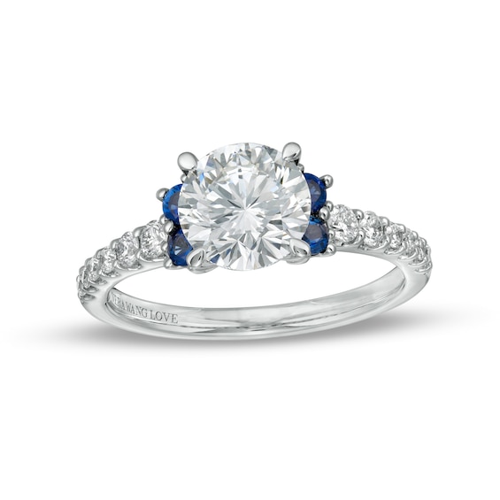 Vera Wang Love Collection 1-3/4 CT. T.w. Certified Lab-Grown Diamond Engagement Ring with Blue Sapphires in 14K White Gold