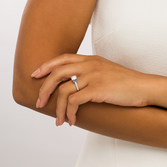 Vera Wang Love Collection 1-3/4 CT. T.w. Certified Lab-Grown Diamond Engagement Ring with Blue Sapphires in 14K White Gold