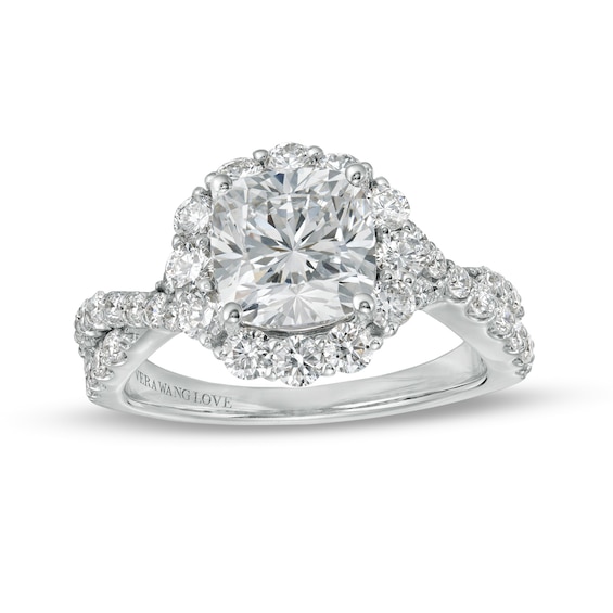 True Lab-Grown Diamonds by Vera Wang Love 3 CT. T.w. Twist Shank Engagement Ring in 14K White Gold (F/Vs2)