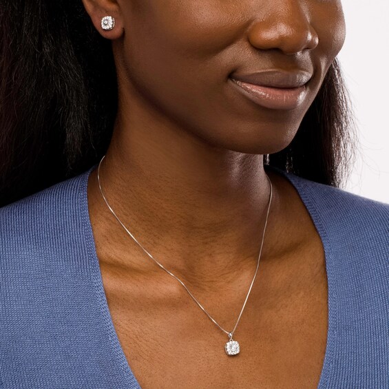 1 CT. T.w. Diamond Cushion-Shaped Frame Pendant and Stud Earrings Set in Sterling Silver