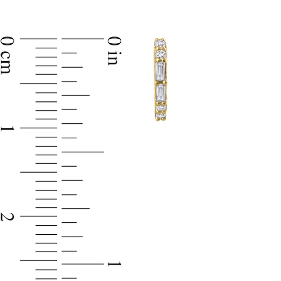 1/8 CT. T.w. Baguette and Round Diamond Hoop Earrings in 10K Gold