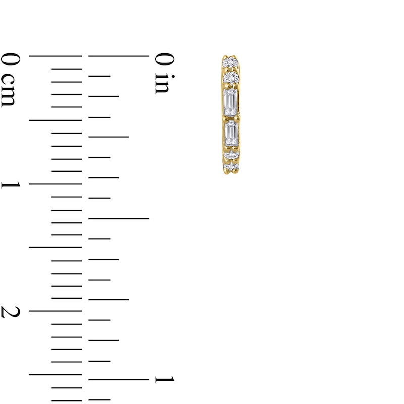 Main Image 2 of 1/8 CT. T.W. Baguette and Round Diamond Hoop Earrings in 10K Gold