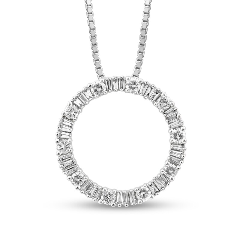 Main Image 1 of Marilyn Monroe™ Collection 1/2 CT. T.W. Baguette and Round Diamond Circle Pendant in 10K White Gold