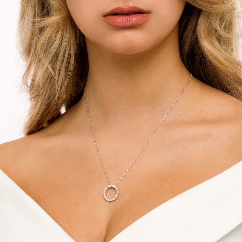Main Image 3 of Marilyn Monroe™ Collection 1/2 CT. T.W. Baguette and Round Diamond Circle Pendant in 10K White Gold