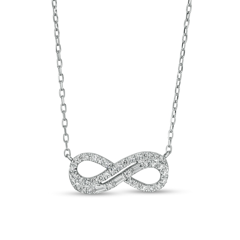 Marilyn Monroe™ Collection 1/4 CT. T.W. Baguette and Round Diamond Double Row Infinity Loop Necklace in 10K White Gold