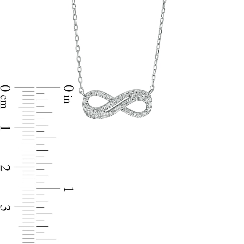 Main Image 2 of Marilyn Monroe™ Collection 1/4 CT. T.W. Baguette and Round Diamond Double Row Infinity Loop Necklace in 10K White Gold