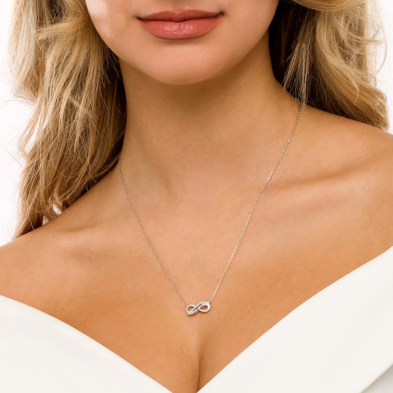 Main Image 3 of Marilyn Monroe™ Collection 1/4 CT. T.W. Baguette and Round Diamond Double Row Infinity Loop Necklace in 10K White Gold