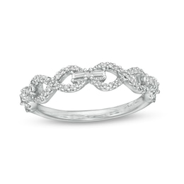 Marilyn Monroe™ Collection 1/4 CT. T.W. Baguette and Round Diamond Infinity Link Ring in 10K White Gold
