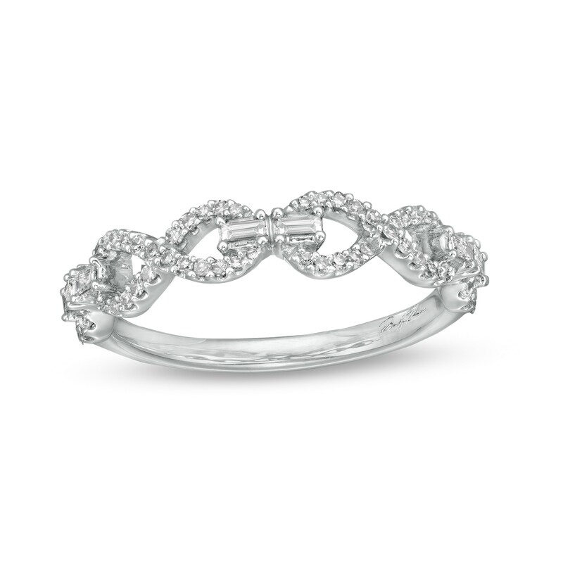 Main Image 1 of Marilyn Monroe™ Collection 1/4 CT. T.W. Baguette and Round Diamond Infinity Link Ring in 10K White Gold