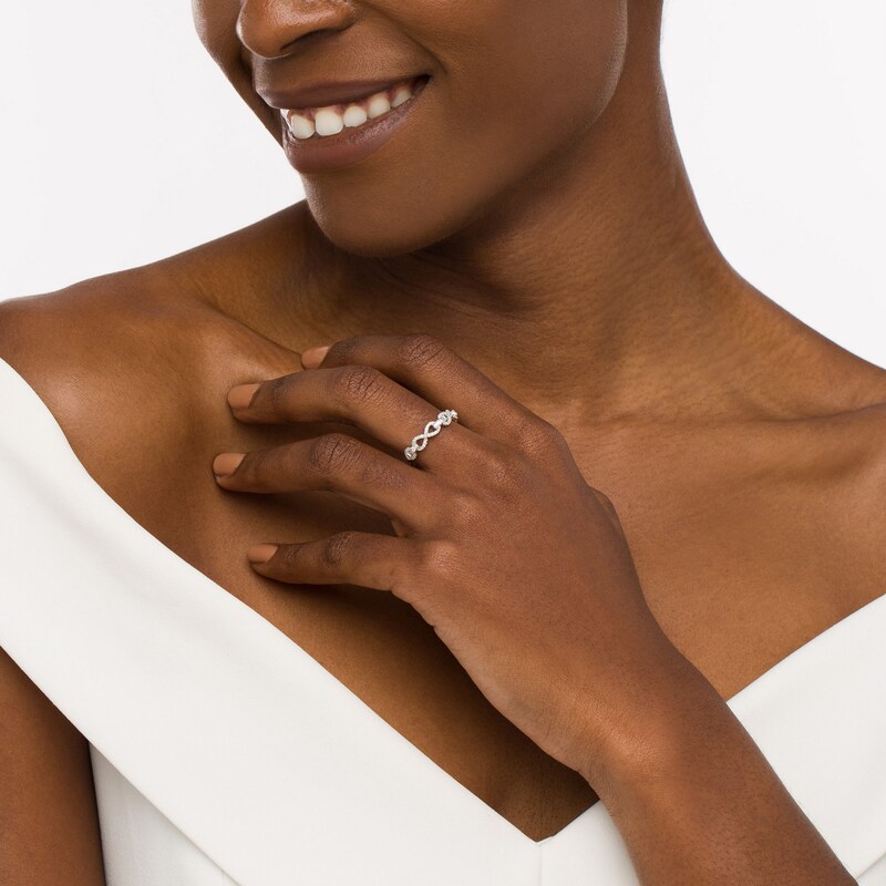 Main Image 3 of Marilyn Monroe™ Collection 1/4 CT. T.W. Baguette and Round Diamond Infinity Link Ring in 10K White Gold