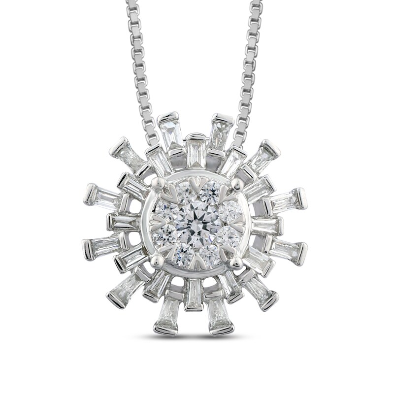 Main Image 1 of Marilyn Monroe™ Collection 1/2 CT. T.W. Composite Diamond Sunburst Necklace in 10K White Gold