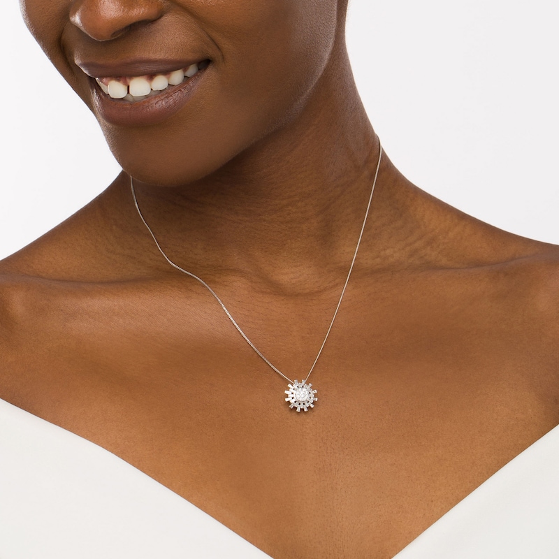 Main Image 3 of Marilyn Monroe™ Collection 1/2 CT. T.W. Composite Diamond Sunburst Necklace in 10K White Gold