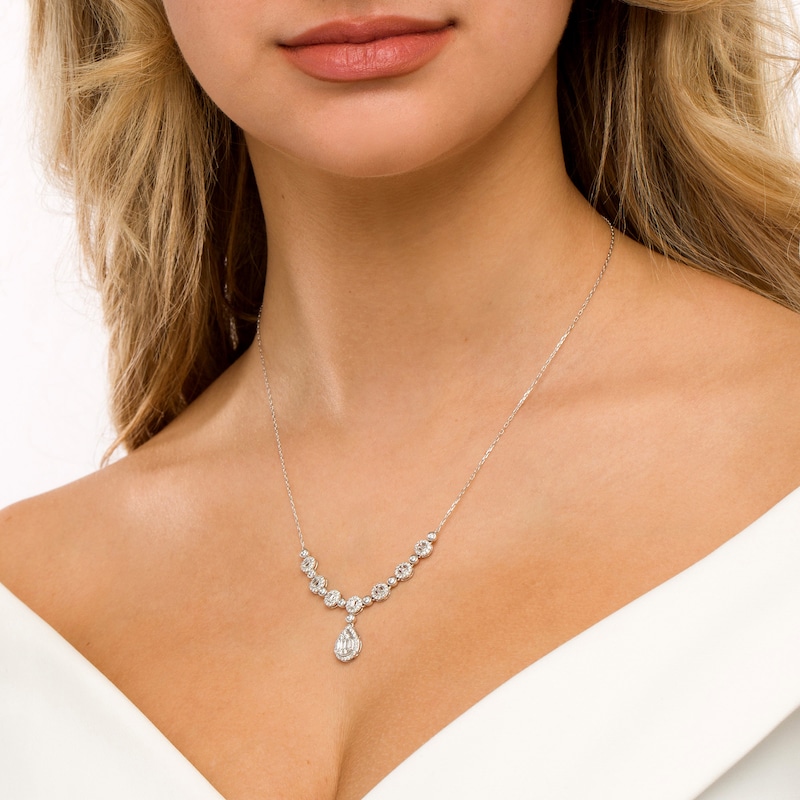 Main Image 3 of Marilyn Monroe™ Collection 1 CT. T.W. Composite Pear-Shaped Diamond Necklace in 10K White Gold