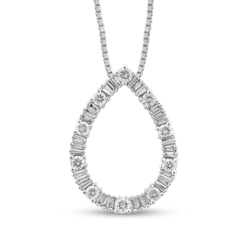 Main Image 1 of Marilyn Monroe™ Collection 1/2 CT. T.W. Baguette and Round Diamond Pear-Shaped Pendant in 10K White Gold